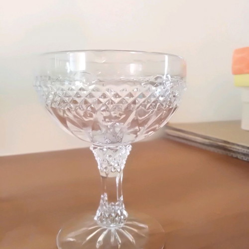 Liqueur glasses used, 4 handmade painted and 5 carved crystal