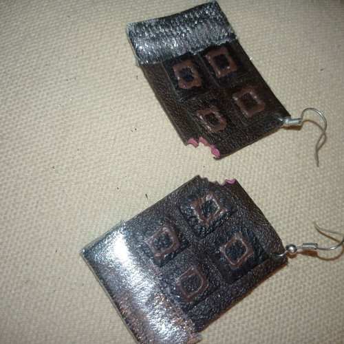 Chocolate and cup earrings handmade leather, pack of 2 pairs