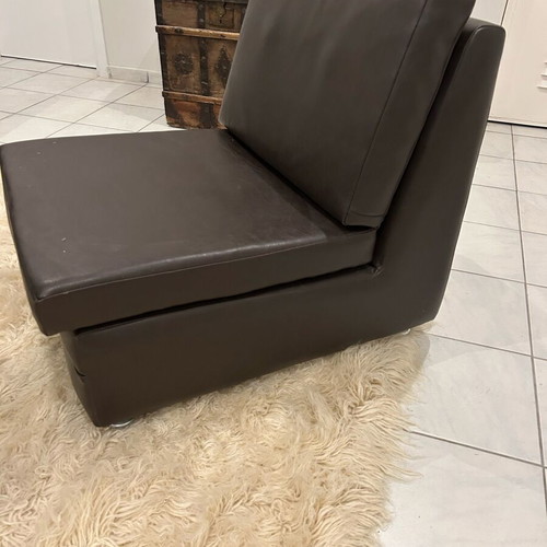 Salon set 2 black leather retro style armchairs with table like new