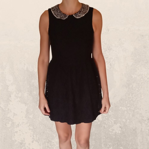 Black lace dress Clockhouse used with pearl and rhinestone collar