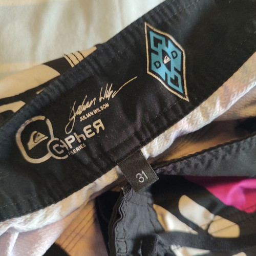 Quiksilver Boardshorts New, Size 31, Black and Pink Abstract Design