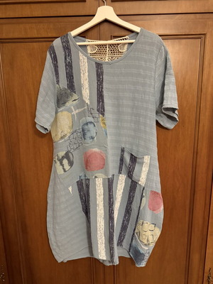Boho dress made in Italy 100% cotton, like new, blue