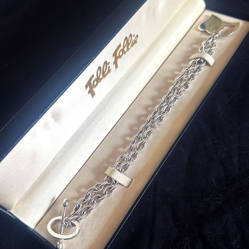 Vintage Folli Follie silver chunky chain necklace with heart like new