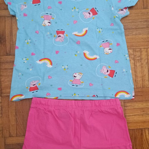 Peppa Pig set with pink shorts and blue t-shirt, 4-6 years