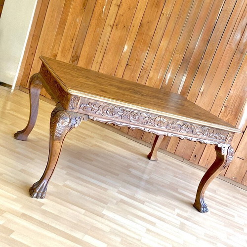 Antique extendable dining table 1960, hand-carved solid wood