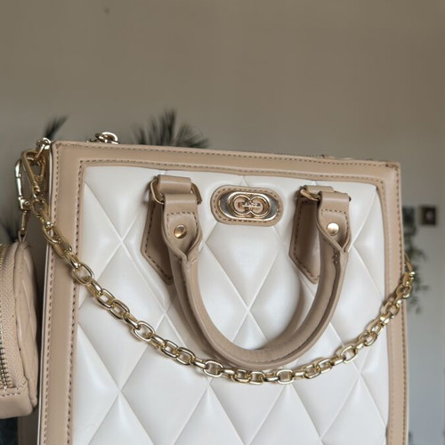 Aldo quilted handheld and shoulder bag like new, nude beige with gold details