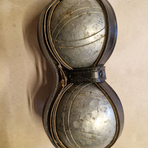 Petanque balls French game heavy metal, used with surface scratches