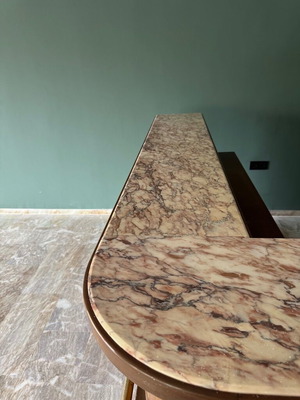 Vintage wooden bar with marble top and brass details
