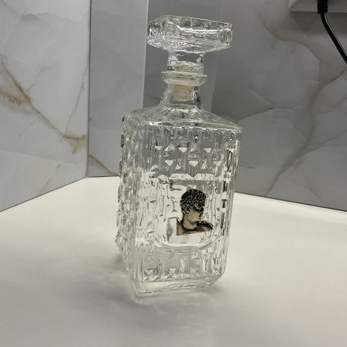 Vintage crystal decanter 1960–1970 with silver classical medal and stopper