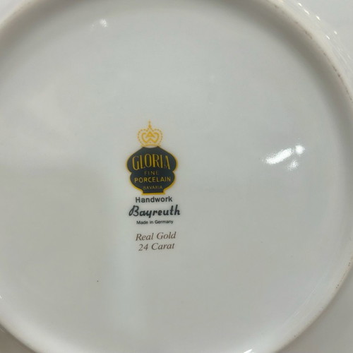 Vintage Bavarian porcelain platter in baroque style with 24K gold and romantic design