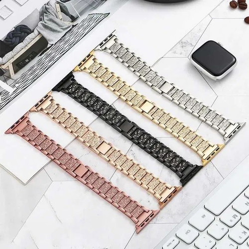 Metal Watch Bands with Crystals for Apple Watch Ultra/SE/11/10/9/8/7/6/5