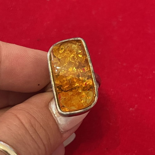 Silver 925 jewelry set with amber, used, ring size 58