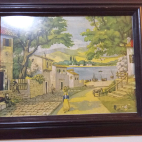 Old wooden frame with glass used, Greek village theme