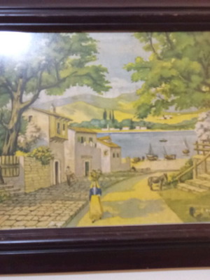 Old wooden frame with glass used, Greek village theme