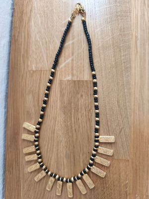 Gold-Plated Necklace 24 Carat with Black Beads, Made in Colombia