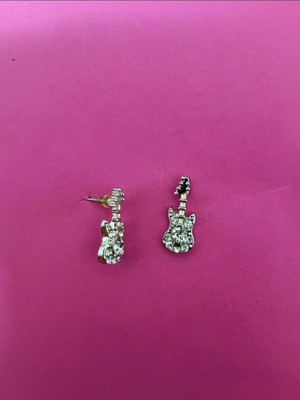 Guitar stud earrings like new, hypoallergenic steel with diamond simulants