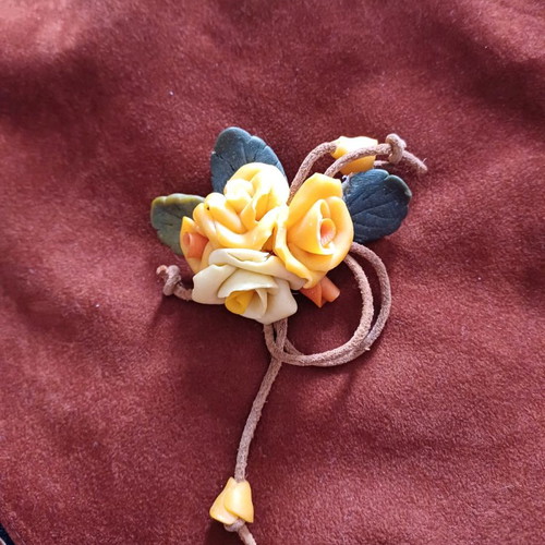 Handmade bread dough brooch used with flowers and leather cord