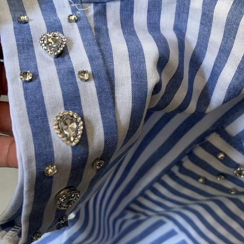 Women's blouse white and blue striped with rhinestones plus size, like new