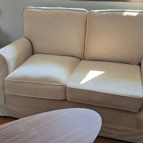 Sofa set new, 3-seater and 2-seater, beige velvet fabric