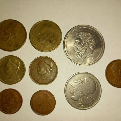 Drachma coins used, set of 9 pieces Greece