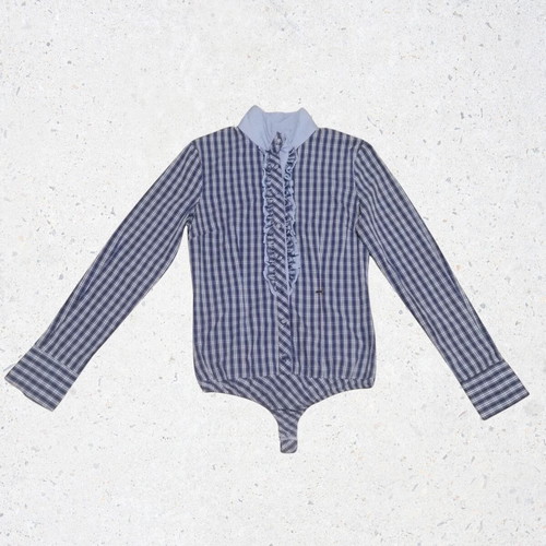 Kocca plaid bodysuit shirt Small new, blue and white