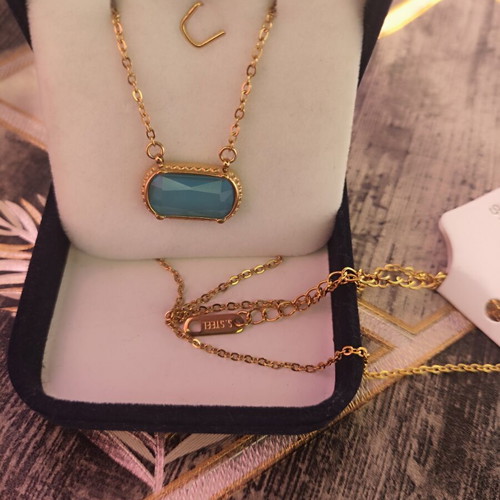 Necklace with turquoise stone new, gold color, stainless steel