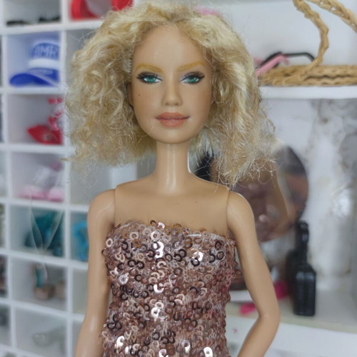 Barbie Curly Hair OOAK used with handmade pink gold dress