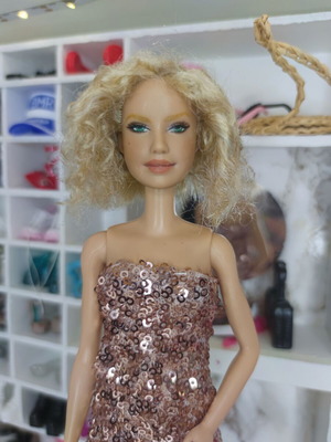 Barbie Curly Hair OOAK used with handmade pink gold dress
