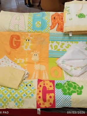 Mothercare baby layette set like new with quilt, sheets, mosquito net, crib bumper