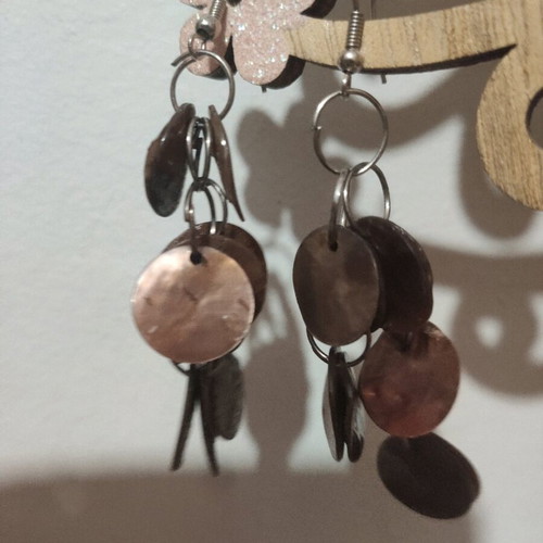 Natural pearl earrings used, long dangling brown