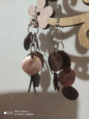 Natural pearl earrings used, long dangling brown