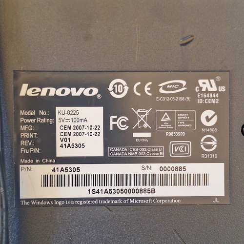 Lenovo Wired Keyboard KU-0225 and Optical Mouse Set like new