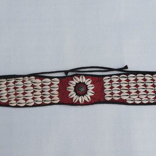 Vintage belt with cowrie shells adjustable, red, boho ethnic