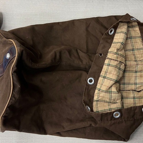 Vintage travel duffle bag used, canvas and leather