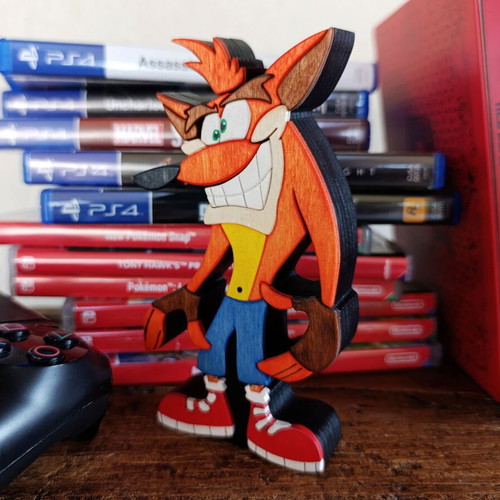 Handmade wooden Crash Bandicoot decoration, 14x7.5 cm