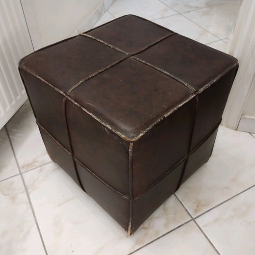 Cube stool used with antique aniline leather, dark brown