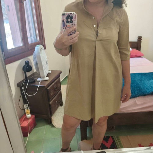 Shirt style dress large, sand color, like new, 100% cotton