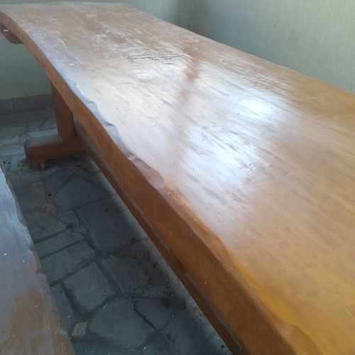 Monastic handmade solid wood table with benches