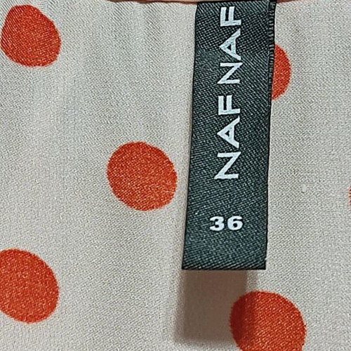 Naf Naf sleeveless dress used, pink tulle with ruffles and coral polka dots, size 36