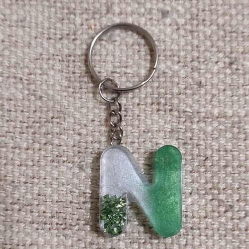 Handmade keychain with resin letter N and stones