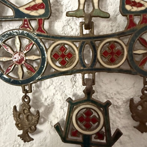 Wall Candleholder Byzantine Enamel Orthodox Cross brass 44x22 cm like new