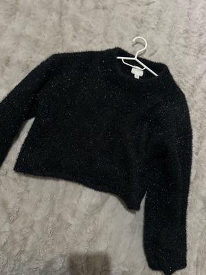 Shiny pullover with gold thread, size XS, black