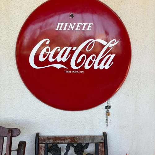 Coca Cola metal enamel sign 90cm diameter 1956