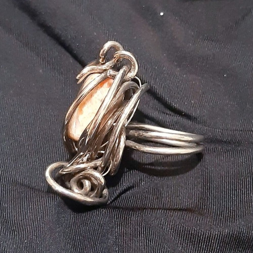 Gertrude ring silver plated with natural jasper stone, handmade, new