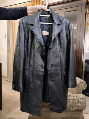 Leather women's coat used, black, size L