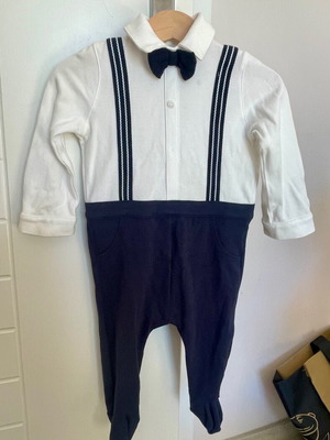Baby Cotton Tuxedo Romper σαν καινούργιο, άσπρο και μπλε, 9-12 μηνών