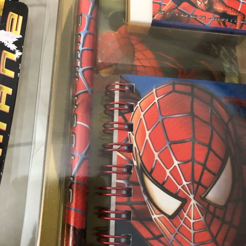 Spider-Man 2 Movie school set with small notepad, pencil, eraser, sharpener, and pen