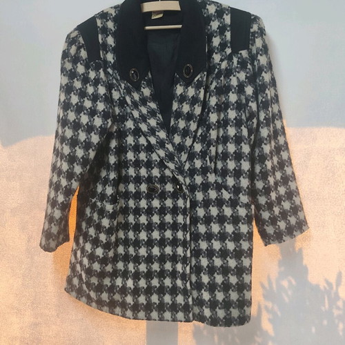 Vintage jacket coat like new black and white pied-de-poule double-breasted
