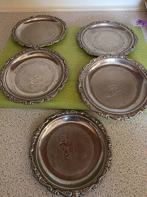 Silver vintage coaster set used, 5 pieces with Cyprus map engraving