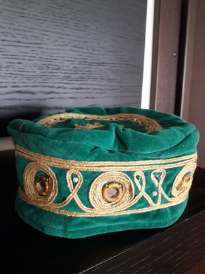 Tunisian costume hat used, emerald with gold threads